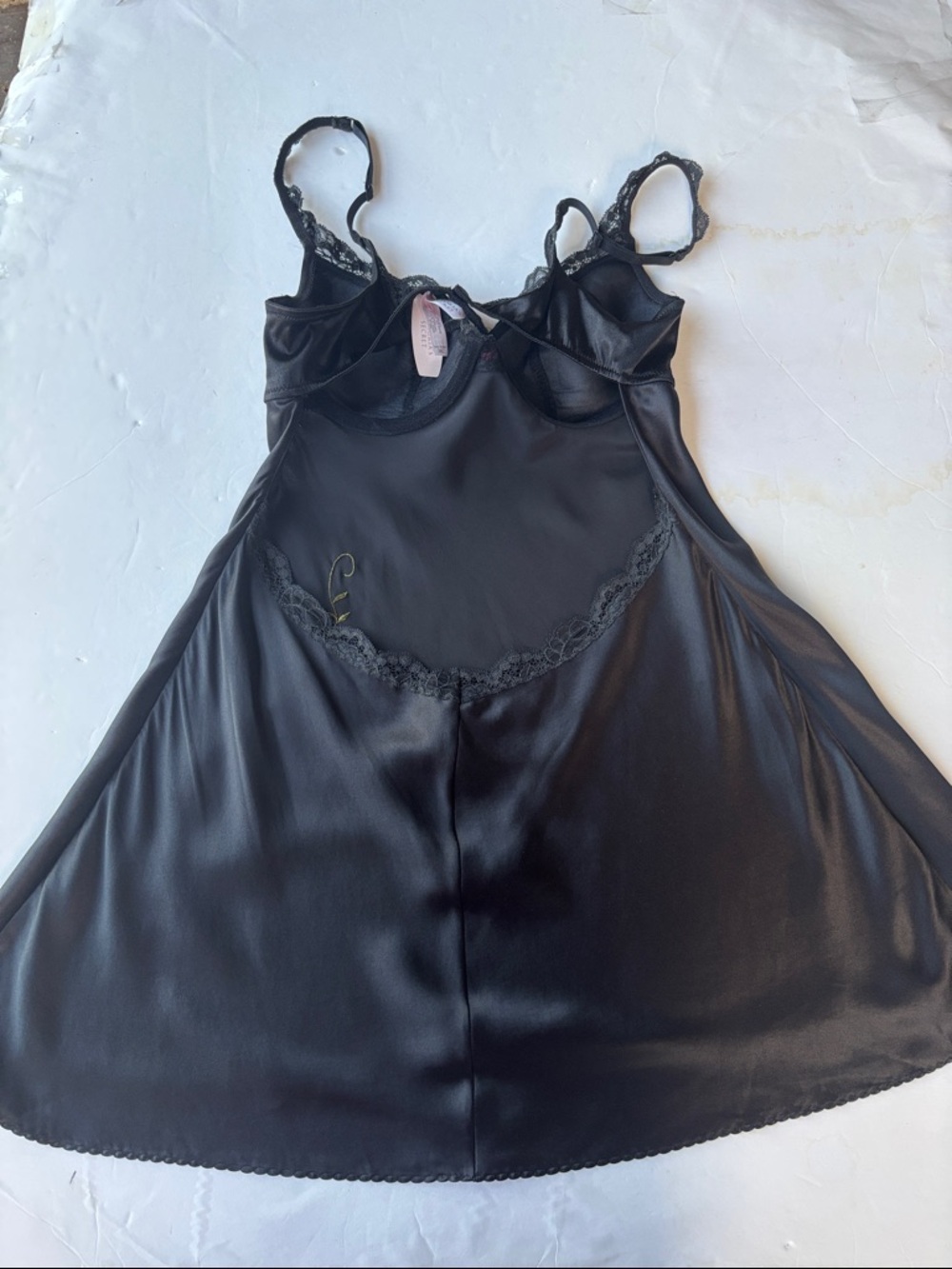 NEW Vintage Victoria's Secret Black Silk Chemise Rose Slip Mini Dress Y2K Sexy - Picture 8 of 17